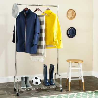 SAFAVIEH Storage Collection Christian Chrome Wire Single Rod Clothes Rack - 35.4" x 13.8" x 63"
