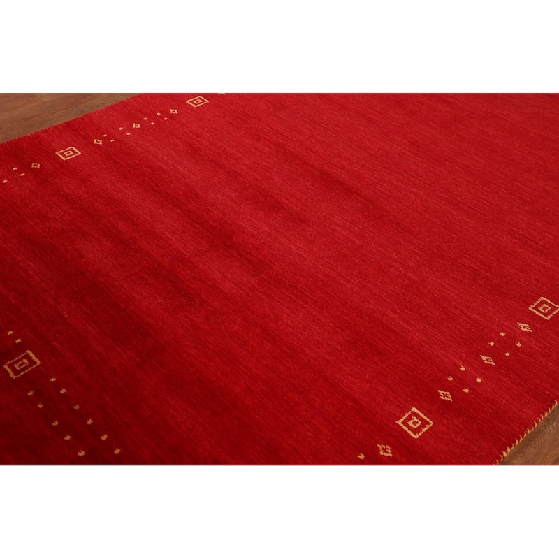Red Gabbeh Oriental Area Rug Hand-Knotted Modern Wool Carpet - 5'7"x 7'9"