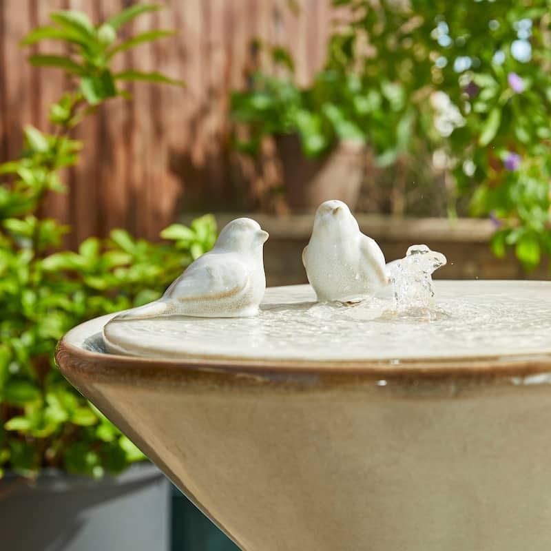 Glitzhome 27.5"H Two Birds Embossed Ceramic LED Birdbath Patio Outdoor Fountain
