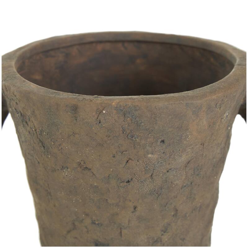 Ceramic Handmade Textured Amphora Decorative Vase with Two Long Handles - Dark Brown - Roche River Decor
