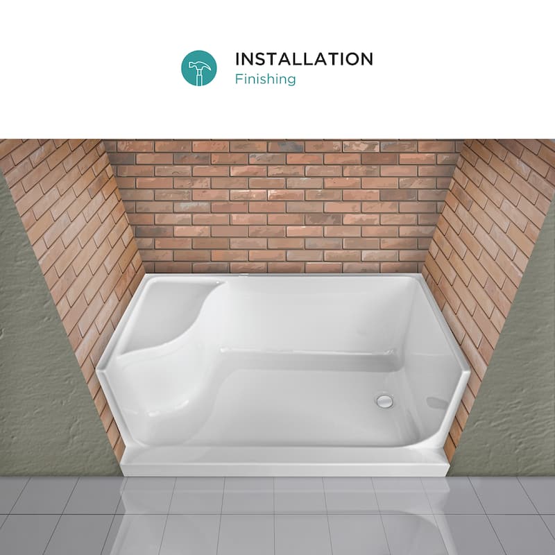 Fine Fixtures Single Threshold Acrylic Non-Slip Shower Base With Seat - 60 x 32