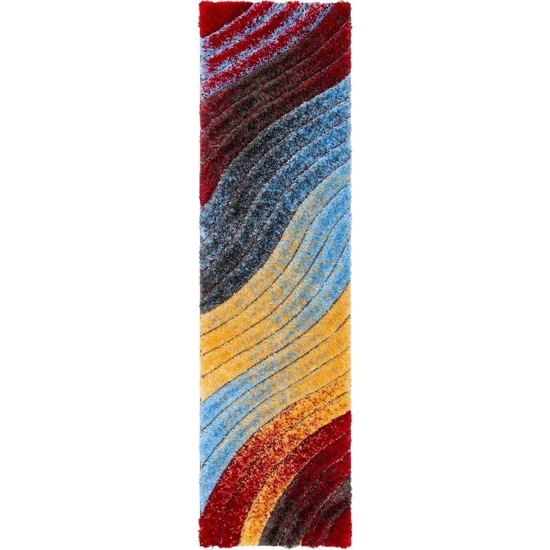 Well Woven San Francisco Mojave Geometric Shag Area Rug - Red - 2' 7" x 9' 10" - Runner