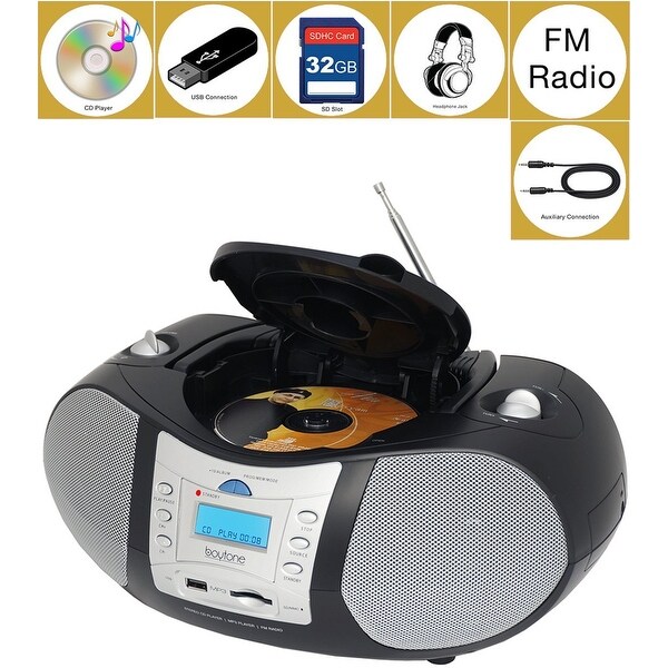 Boytone BT-6B CD Boombox Black Edition Portable Music System with CD Player & USB/SD/MMC Slot, Digital FM Radio with Auxiliary-i