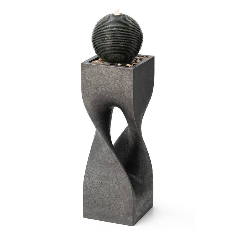 Demta Floating Pedestal Sphere Polyresin LED Garden Fountain with Pebbles by Havenside Home