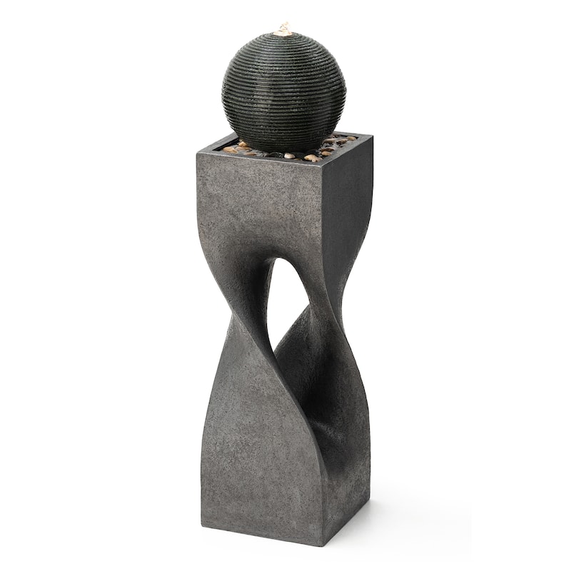 Glitzhome Modern Geometric Oversized Pedestal Sphere Polyresin Outdoor Floor Fountain with Pebbles