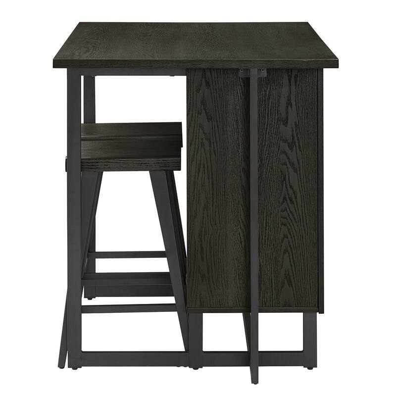 Oyala Black Finish 2-door Kitchen Island with Power and USB outlets and 2 Stools by iNSPIRE Q Modern