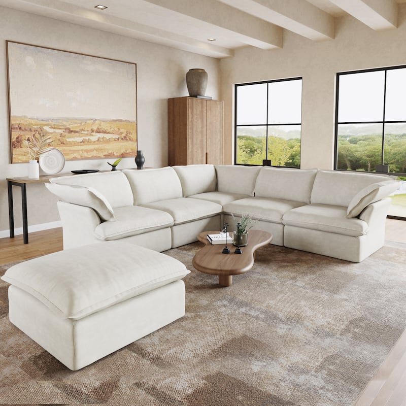 6-Piece Upholstered Sectional Corner Sofas - White