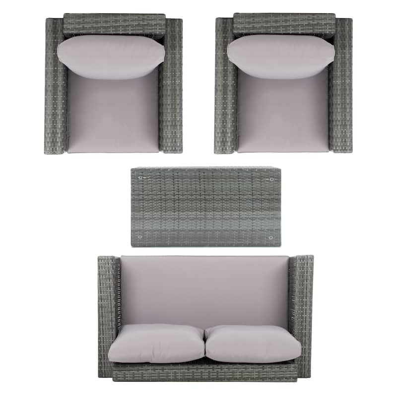 SAFAVIEH Outdoor Patio Furniture Natalee Wicker 4-Piece Conversation Set - 50W x 27D x 28H