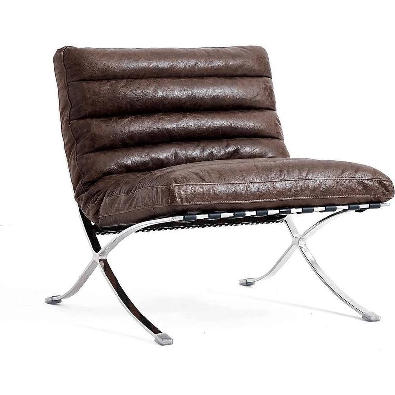 Barcelona Foldable Tufted Genuine Leather Mid Century Lounge Chair - Brown