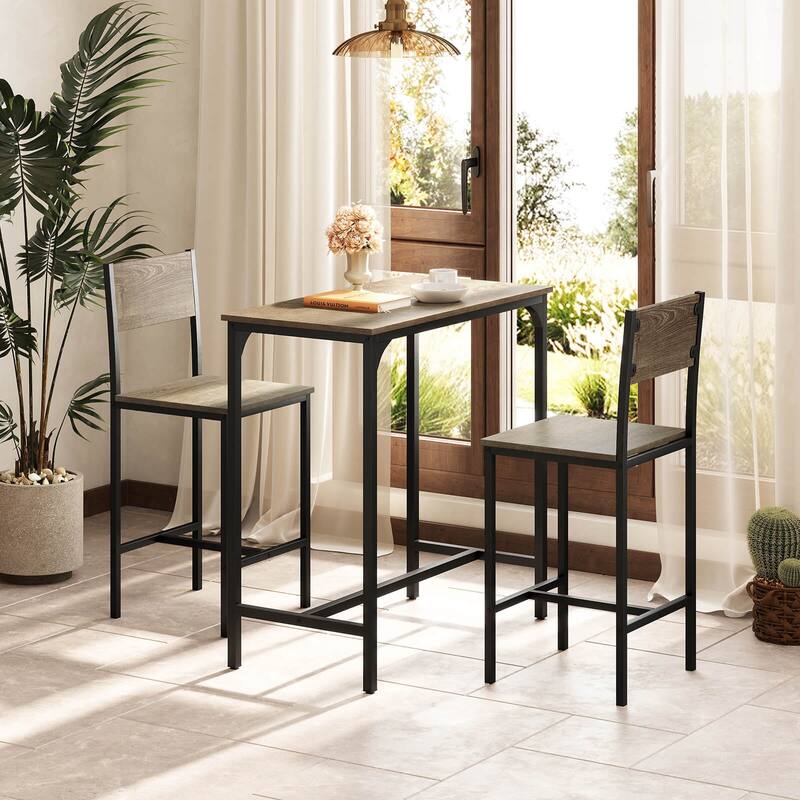 Costway 3 PCS Bar Table Set Pub Dining Table & 2 Bar Stools with - See Details