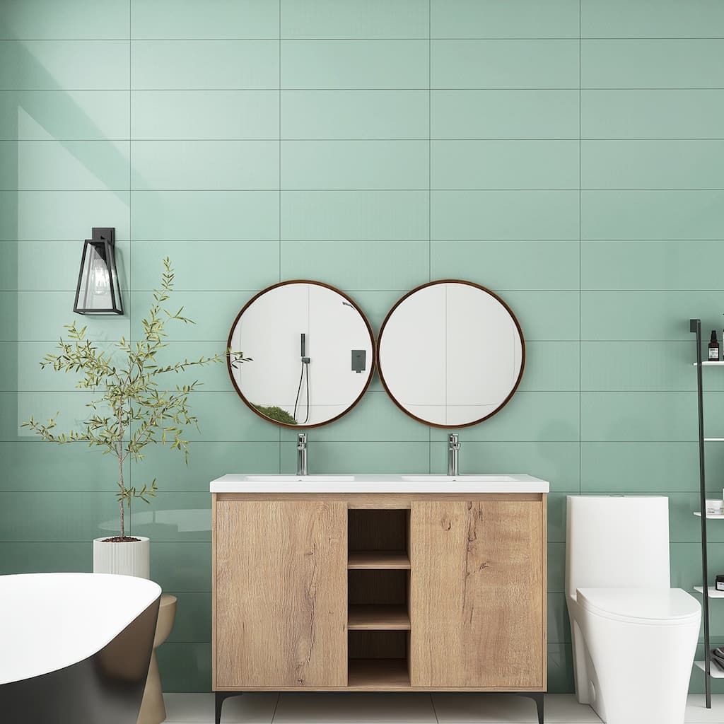 48 Inch Plywood Freestanding Bathroom Vanity Set in Imitative Oak with Integrated Double Resin Sink