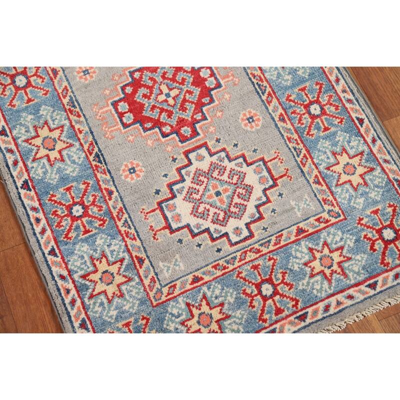 Geometric Kazak Foyer Rug Handmade Accent Wool Carpet - 2'0" x 3'0"