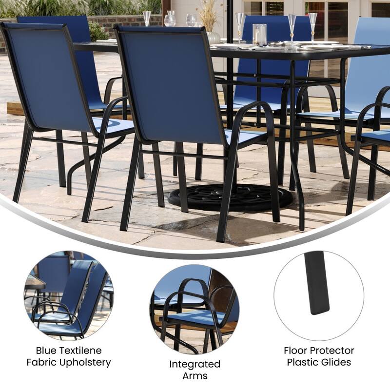 7-Piece Rippled Glass Outdoor Patio Table and Stacking Chairs Set