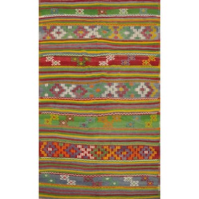 Hand Woven Oriental 100% Wool Carpet Southwestern Tribal Green Kilim Area Rug - 7' 8'' X 5' 4''