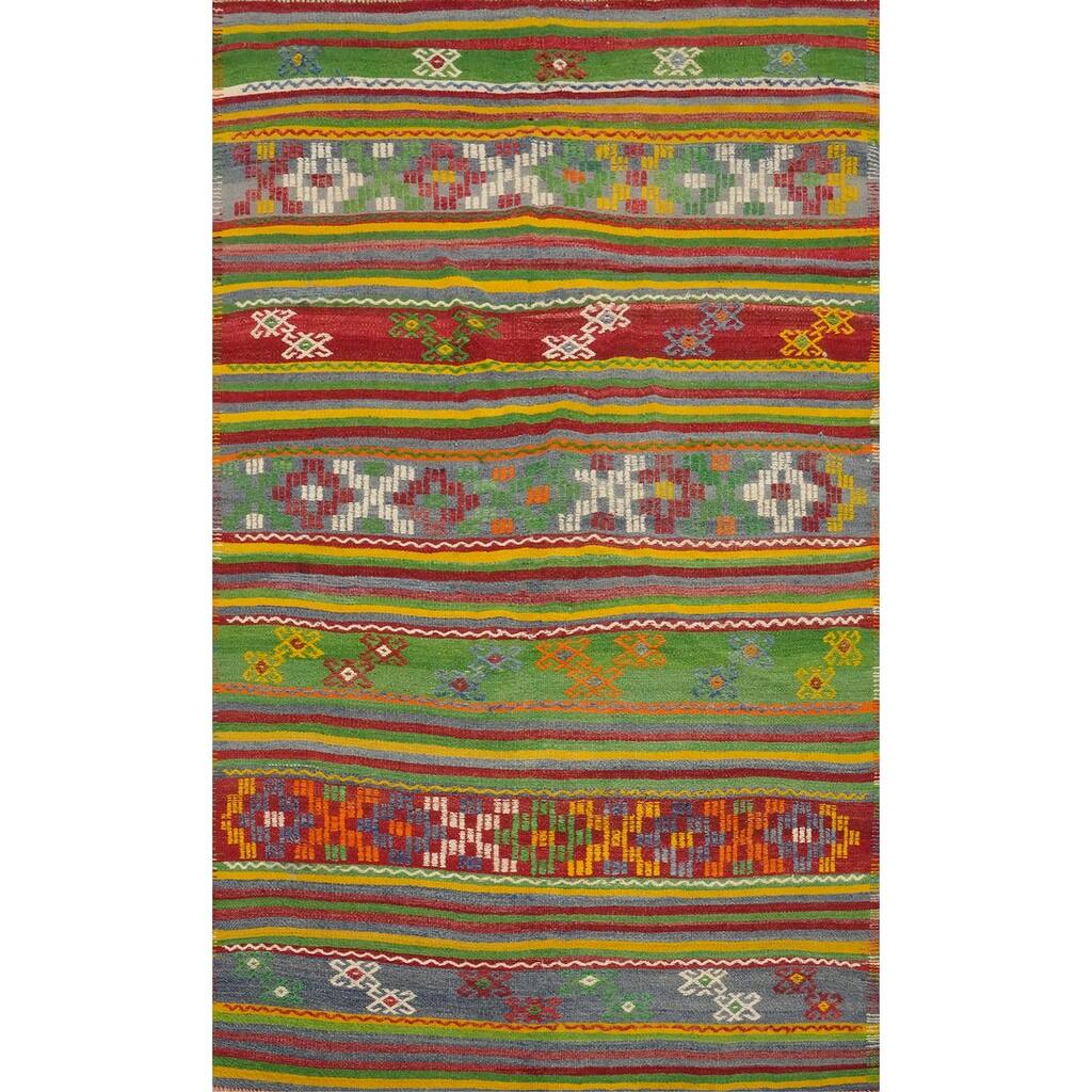 Hand Woven Oriental 100% Wool Carpet Southwestern Tribal Green Kilim Area Rug - 7' 8'' X 5' 4''