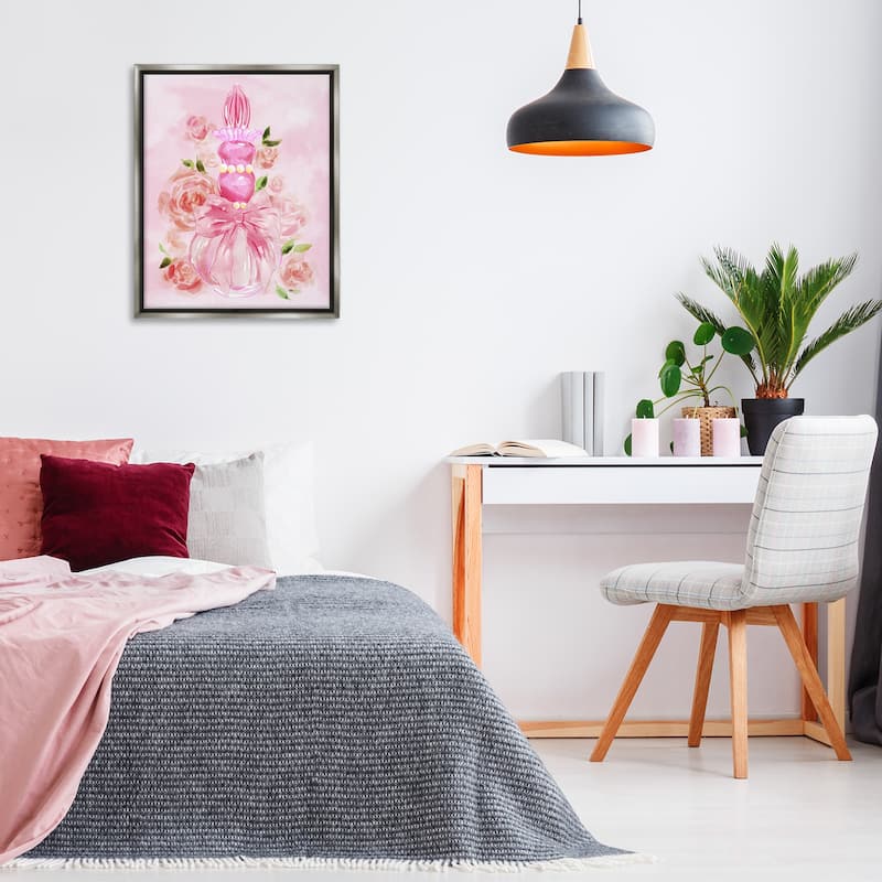 Stupell Lovely Pink Perfume & Roses Framed Floater Canvas Wall Art Design By Ziwei Li