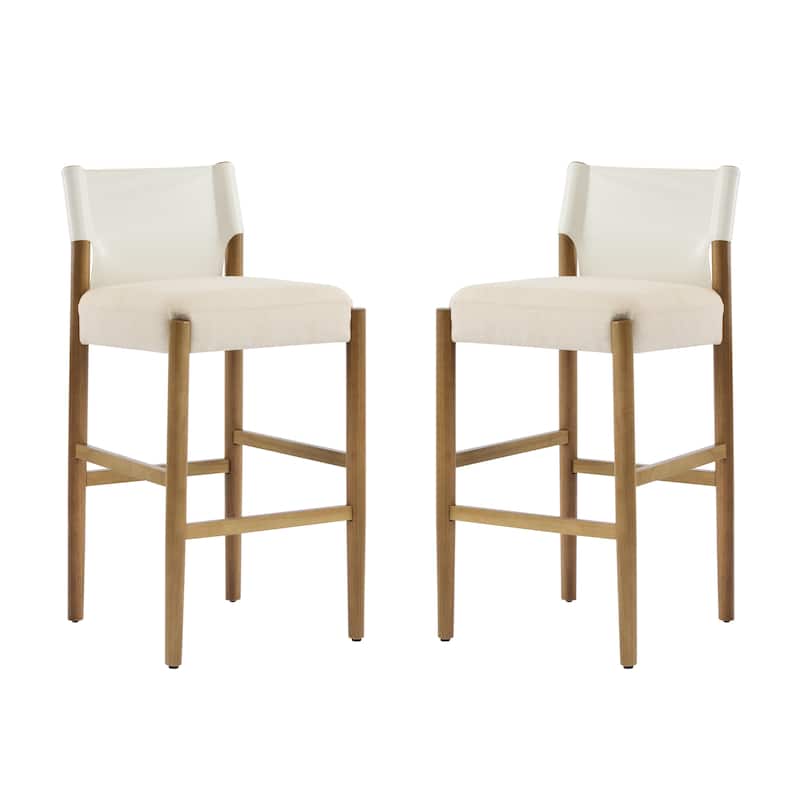 28.5" Modern Solid Wood Bar Stool with Polyester Cushion - Minimalist Kitchen Island Stool for Breakfast Nook, Set of 2