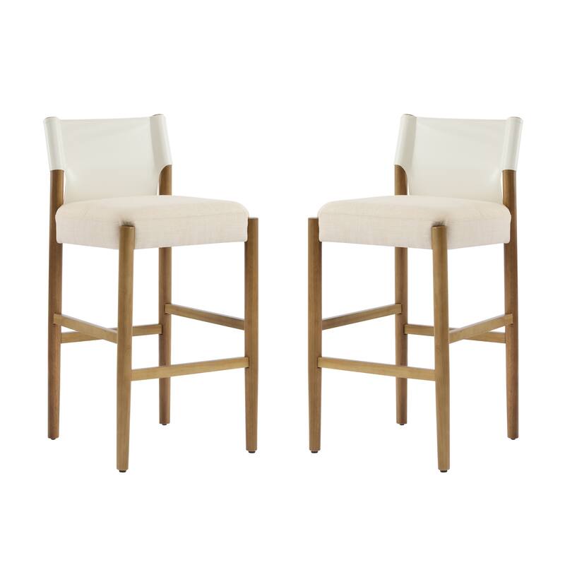 Christopher Knight Home - Mika Modern 28.5" Wood Barstool Set with Neutral Polyester Cushion for Kitchen Island or Home Bar