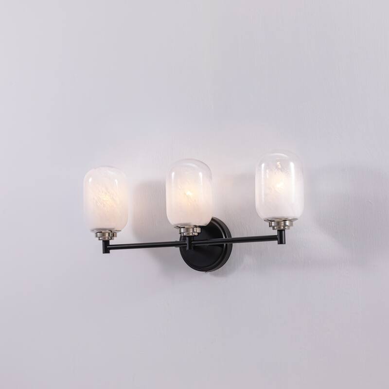 Vidalite Seren 3-Light Matte Black Wall Sconce Light with Handmade Glass Shades and Rotatable Lights, Modern Style - 5" x 20"