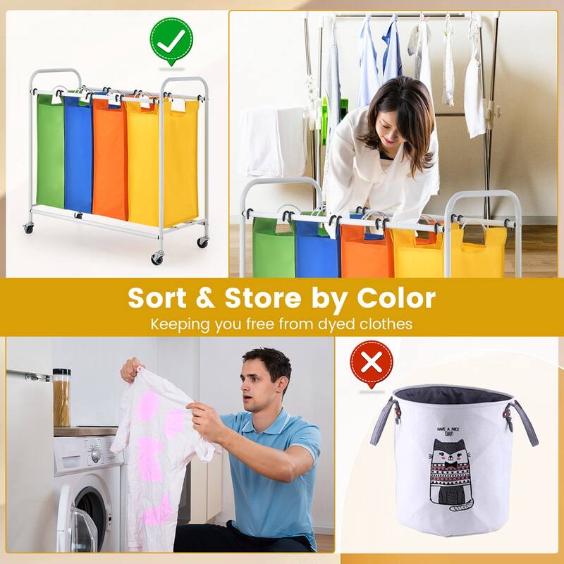 Costway 4 Bag Laundry Sorter Cart Clothes Hamper Storage Organizer - See Details