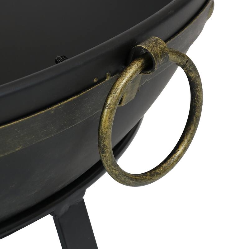 Sunnydaze Victorian Steel Fire Bowl with Handles and Spark Screen