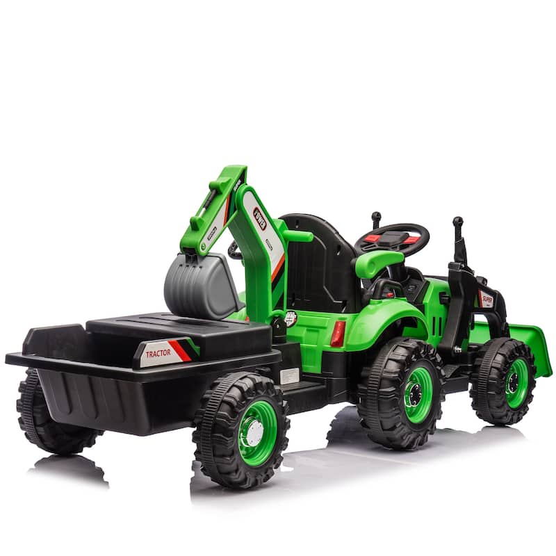 24V Kids Ride-On Electric Tractor Toy with 4-in-1 Construction Attachments w/Parent Remote Control,3-Speed Adjustable
