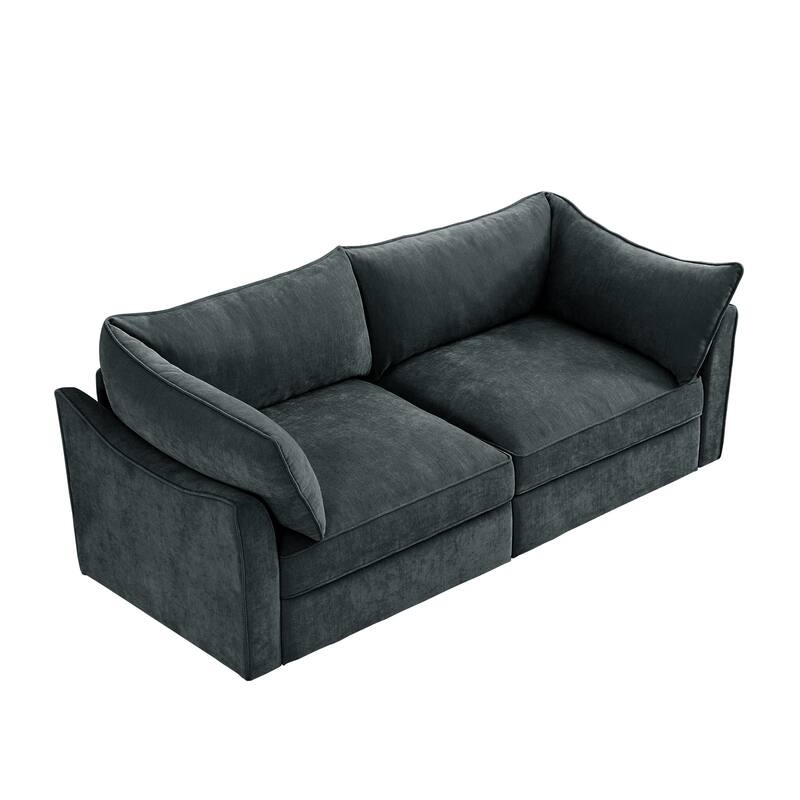 GDFStudio - Chenille 2-Seater 78.7" Sofa with Pull-Out Storage and Crescent Arms