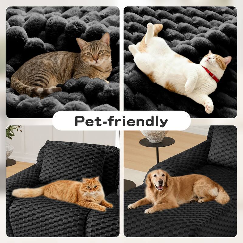 Anmytek 82 Inch Modern Modular Sectional Sofa No Assembly Flannelette Fabric Oversized Deep Seat 2 Seater Black Cloud Couch