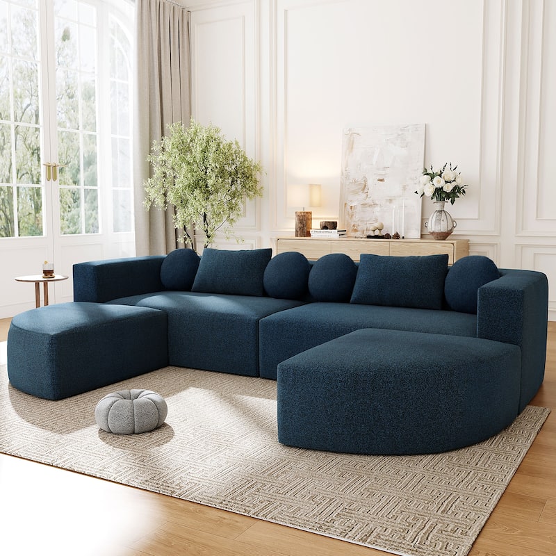 Anmytek Modular Sectional Sofa Bed 114.9" Free Combined Deep Seating Curved Design - Blue