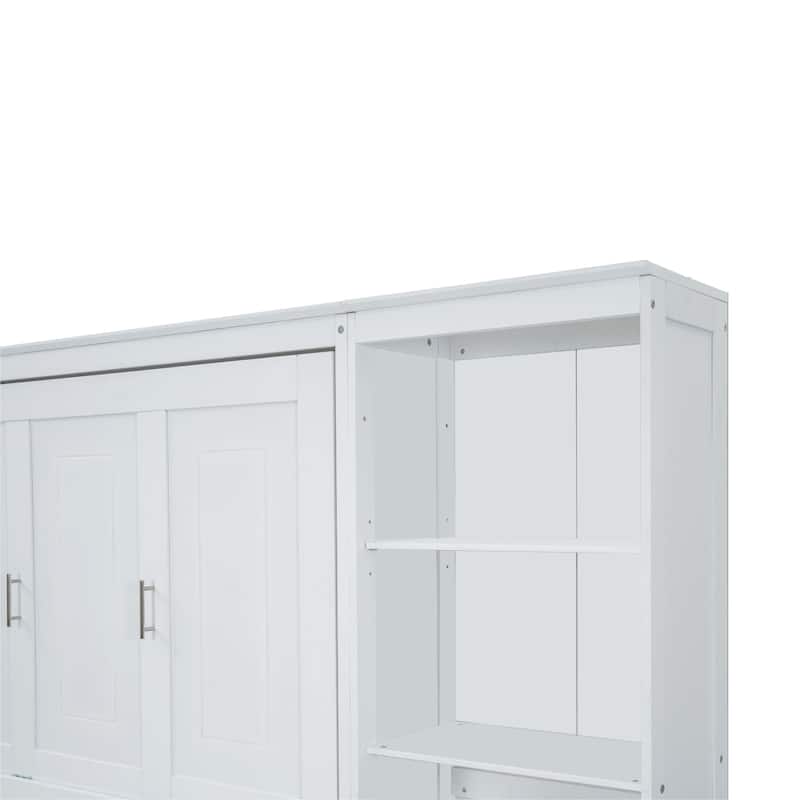 Space-Saving Full Size Murphy Bed with Built-In Desk and Bookshelf, White