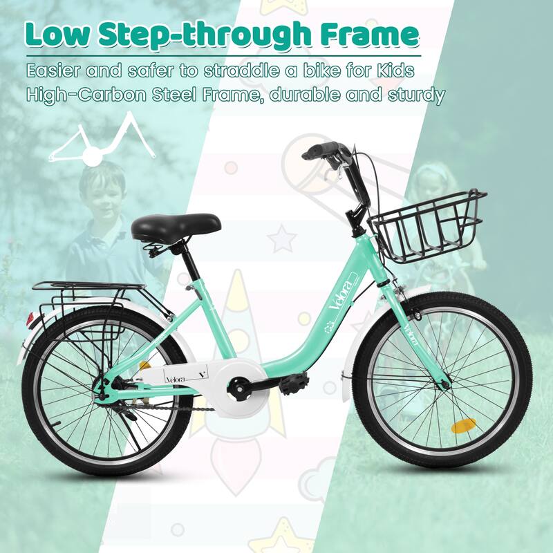20 Inch Kids Steel Frame Bike, 7-Speed Children Bicycle with Coaster Brake, V-Brake, Chain Guard & Rear Rack for Boys & Girls
