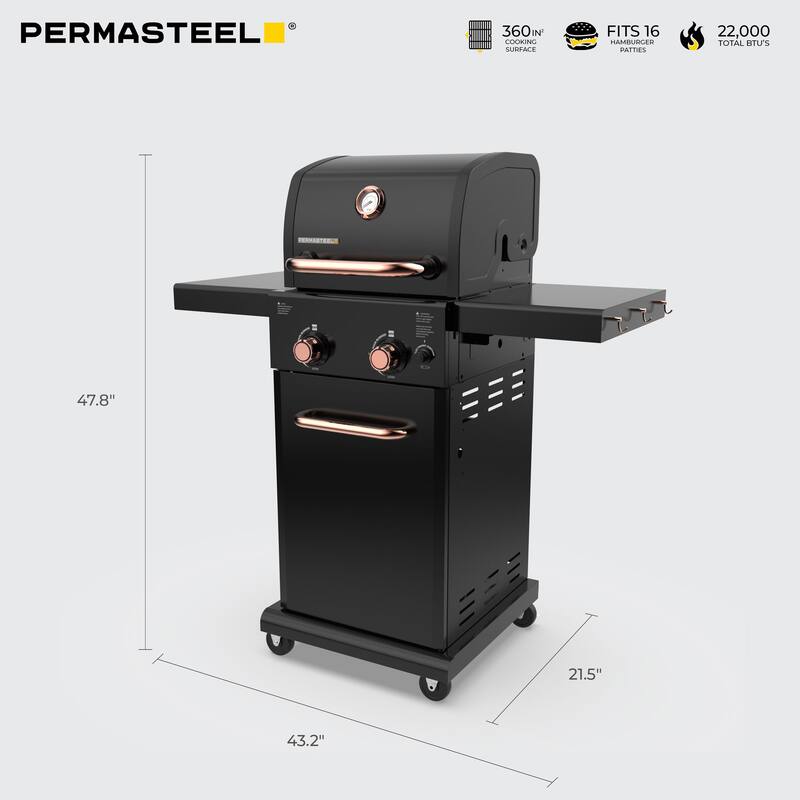 Permasteel 2-Burner Propane Gas Grill with Foldable Side Shelves