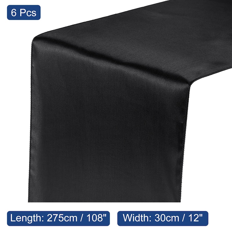 6 Pack Satin Table Runner, 12"x108" Smooth Silk Table Runner - Black