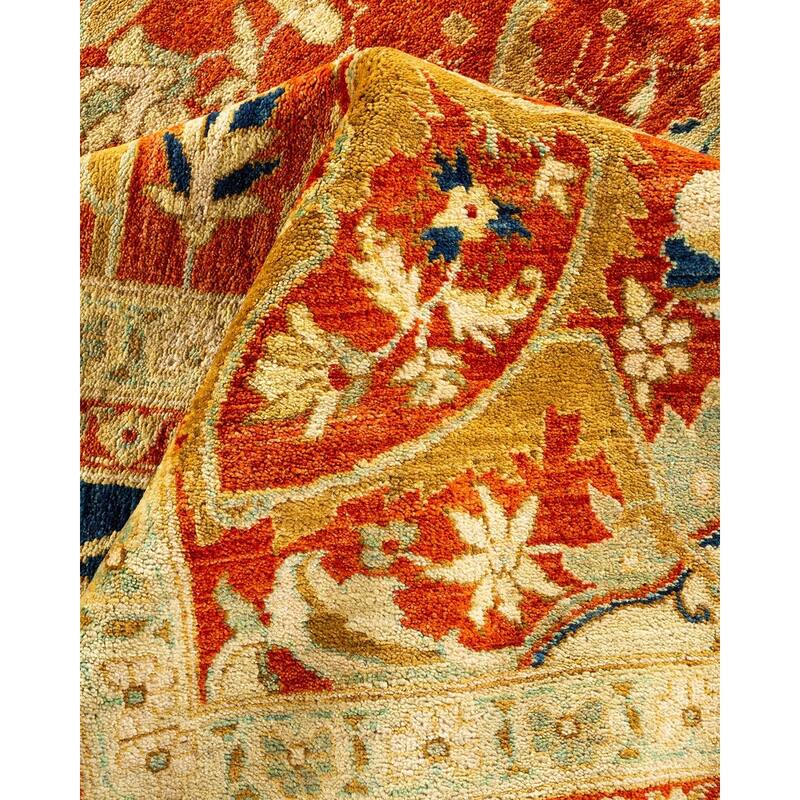 Overton Handknotted Wool Vintage Inspired Contemporary Eclectic Orange Area Rug - 18' 5" x 12' 5"
