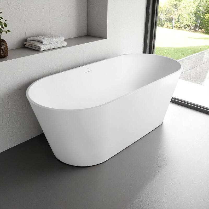KISRAIS 63" x29.5" x22" Freestanding Solid Surface Soaking Bathtub