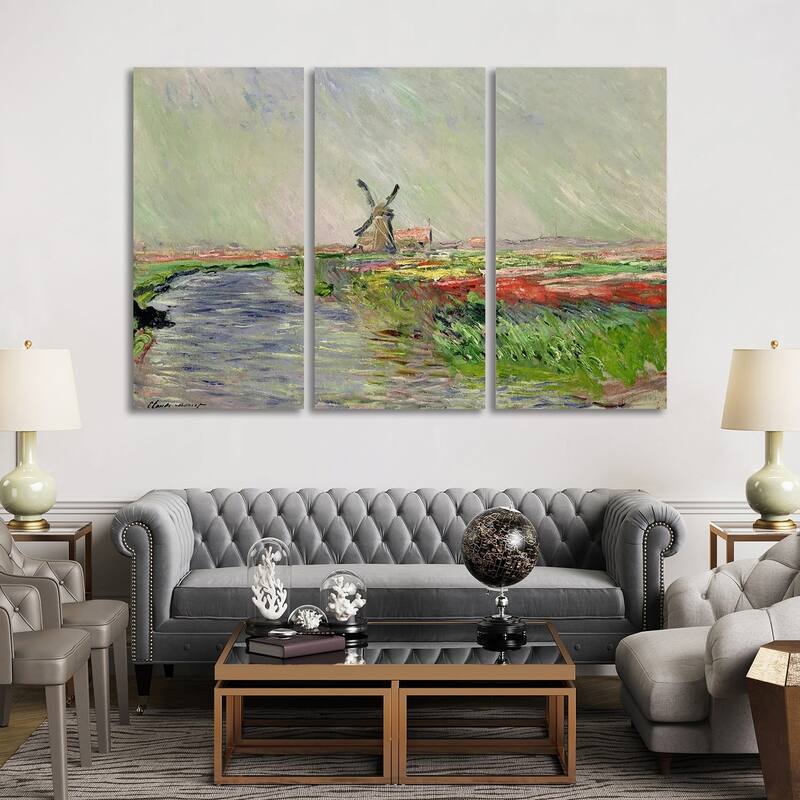 iCanvas "Tulip Field in Holland " by Claude Monet 3-Piece Canvas Wall Art Set