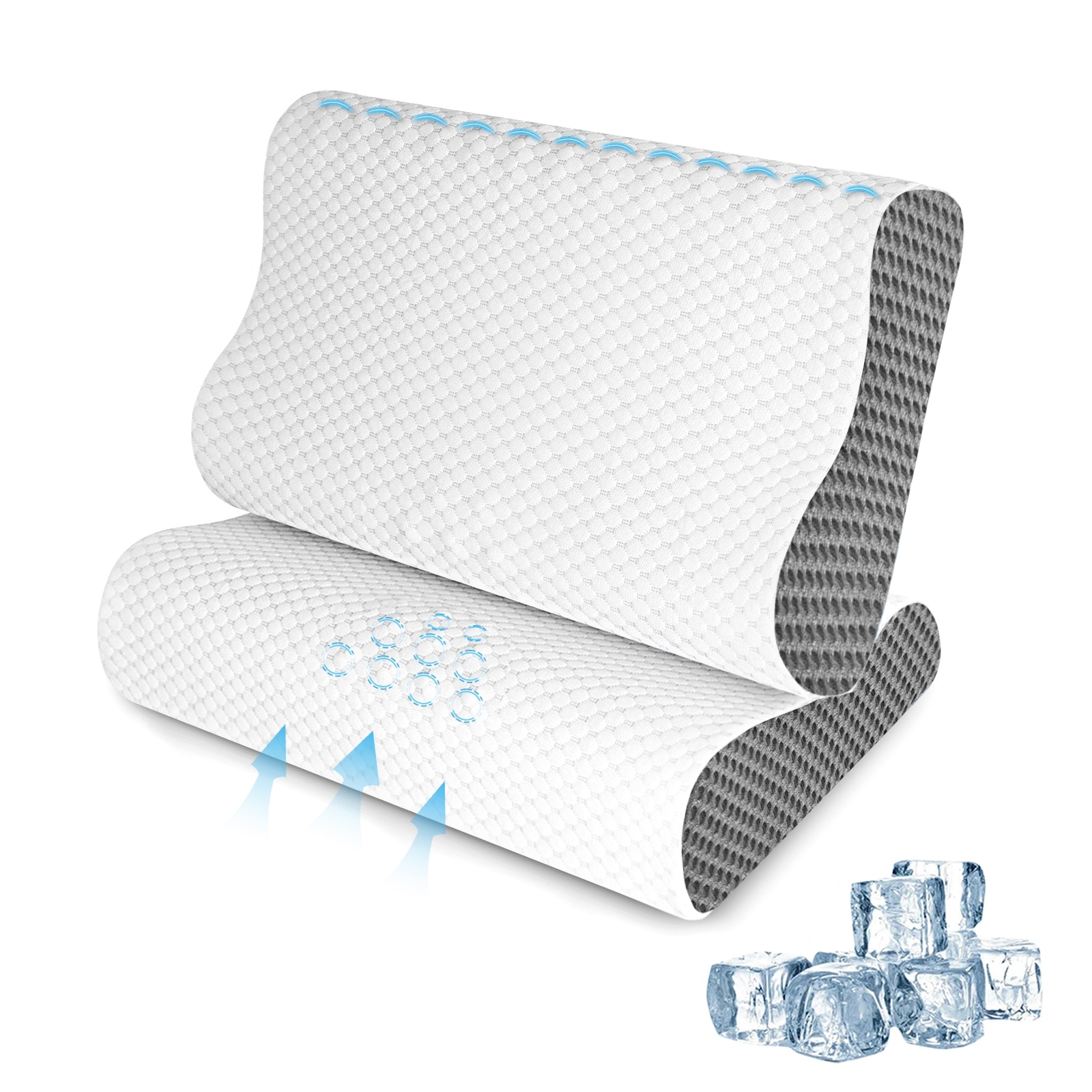 Cooling Memory Foam Wave Pillows, Ergonomic Cervical Contour
