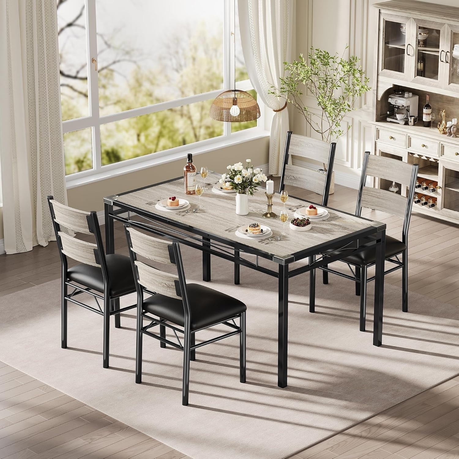 Modern Dining Table Set , Space-Saving Design , Corner Protectors for Safety, Easy Assembly - N/A