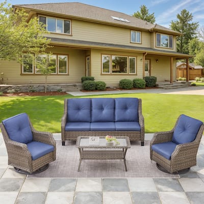 Outside Rattan Sofa with Swivel Chair Table - Grey