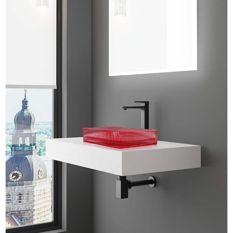 Plaza 15" Square Decorative Crystal Vessel Sinks With White Base