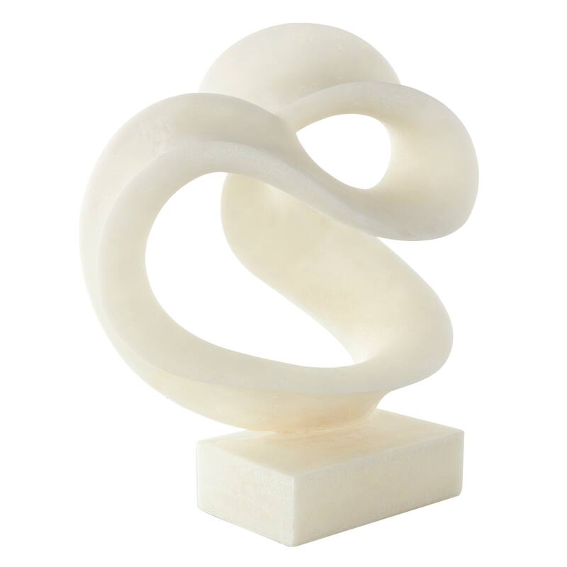 White Polystone Twisted Wave Abstract Decorative Sculpture with Elevated Base