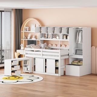 Multifunctional Design Full Size Loft Bed with Built-in Desk and Shelves