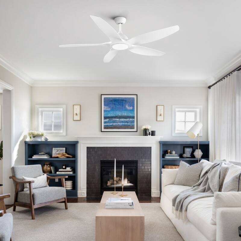 60 in.Matte White Indoor Ceiling Fan with Light, DC Motor and Remote Control