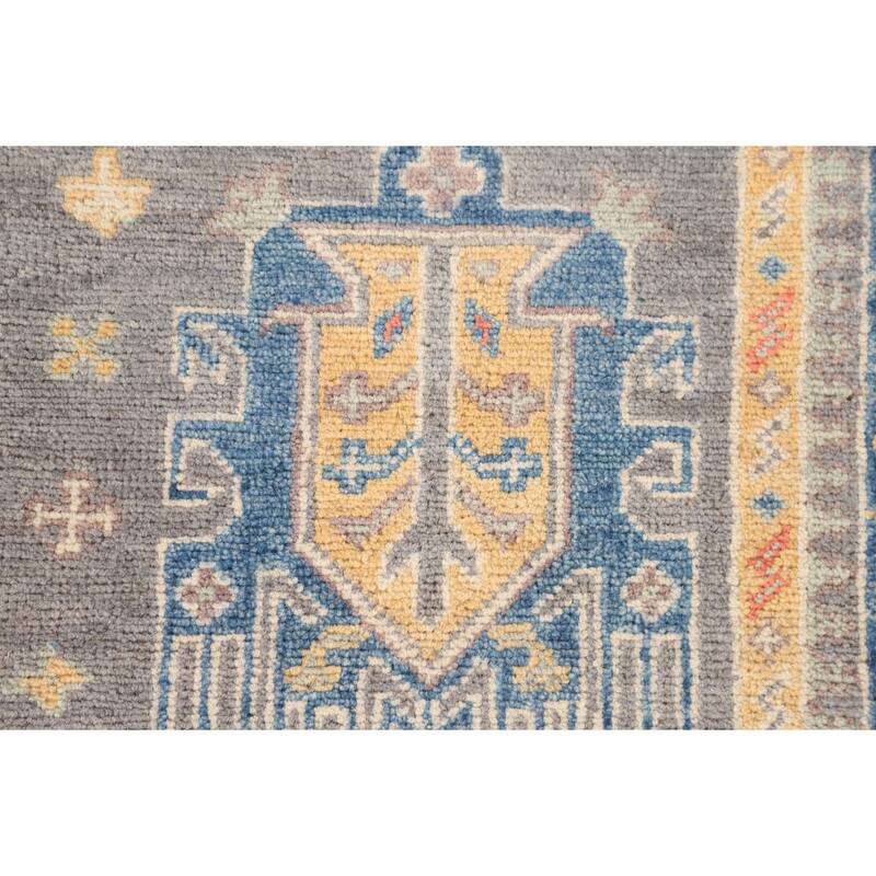 Gray Geometric Kazak Oriental Area Rug Handmade Bedroom Wool Carpet - 4'0"x 5'10"