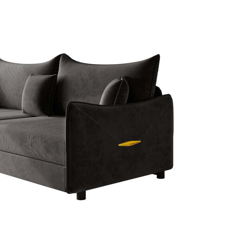 Convertible Sleeper Sofa Bed, Modern Velvet Loveseat Pull-Out Couch Bed, Oversized Love Seat Lounge Sofa with 3 Pillows