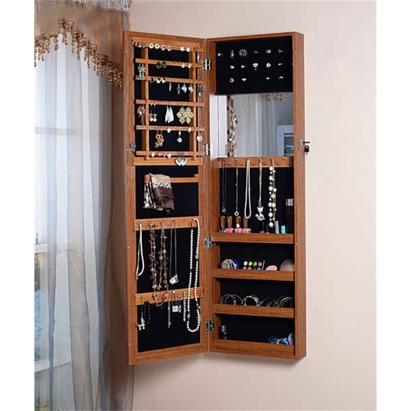 Wall Mount and Over the Door Jewelry Mirrored Jewelry Box Bed