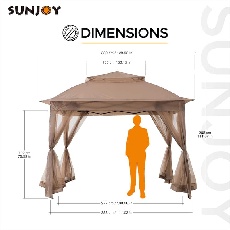 Sunjoy 11 ft. x 11 ft. Khaki Pop Up Portable Steel Gazebo