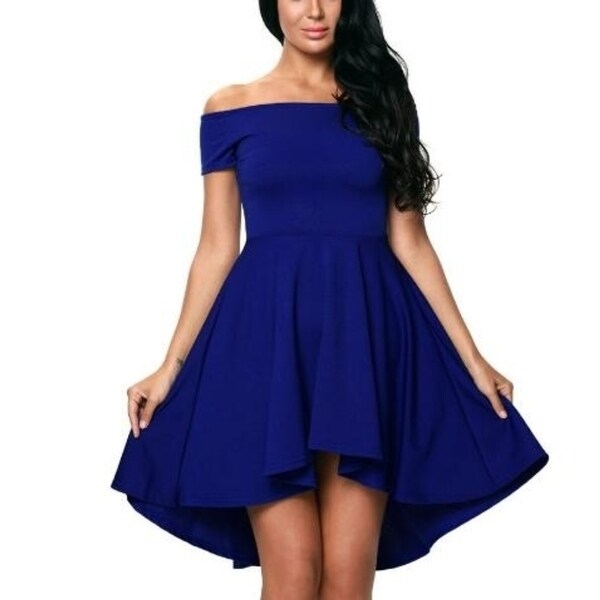womens off the shoulder short sleeve high low cocktail skater dress