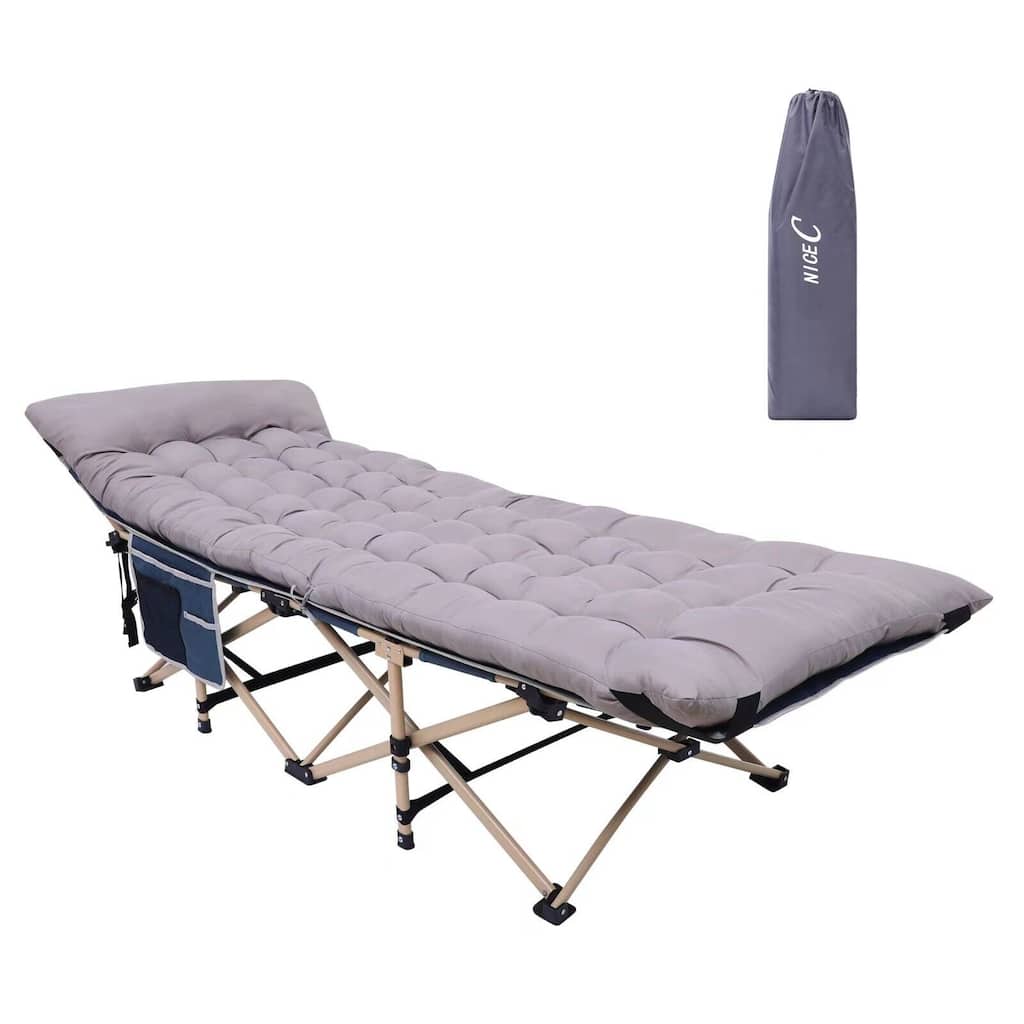 Camping Cots w/ Removable Mattress for Adults, w/ Pillow, Carry Bag & Storage Pocket, Extra Wide, Heavy Duty Holds 500 Lb
