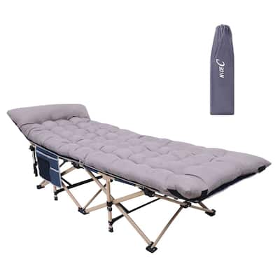 Camping Cots w/ Removable Mattress for Adults, w/ Pillow, Carry Bag & Storage Pocket, Extra Wide, Heavy Duty Holds 500 Lb